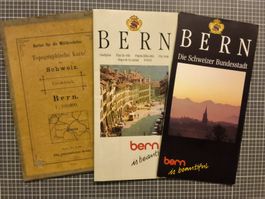 Set hist. CH Militärkarte Bern 1899 auf Leinwand + Prospekte