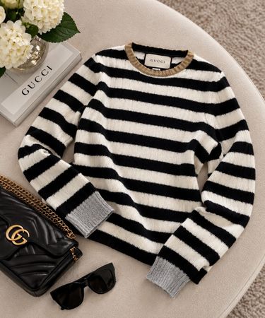 Gucci Pullover gestreift schwarz weiss Rundhals Damen
