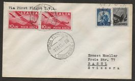 Flugpost Schweiz 1946 Rom Basel Flugpost First Flight TWA