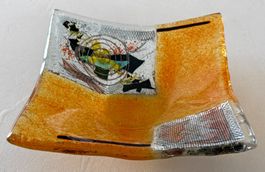 Glas-Schale orange-grau-schwarz