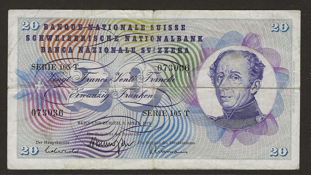 1977 Banknote 20.- Schweiz gebraucht Signatur Schürmann (Gebraucht) in ...