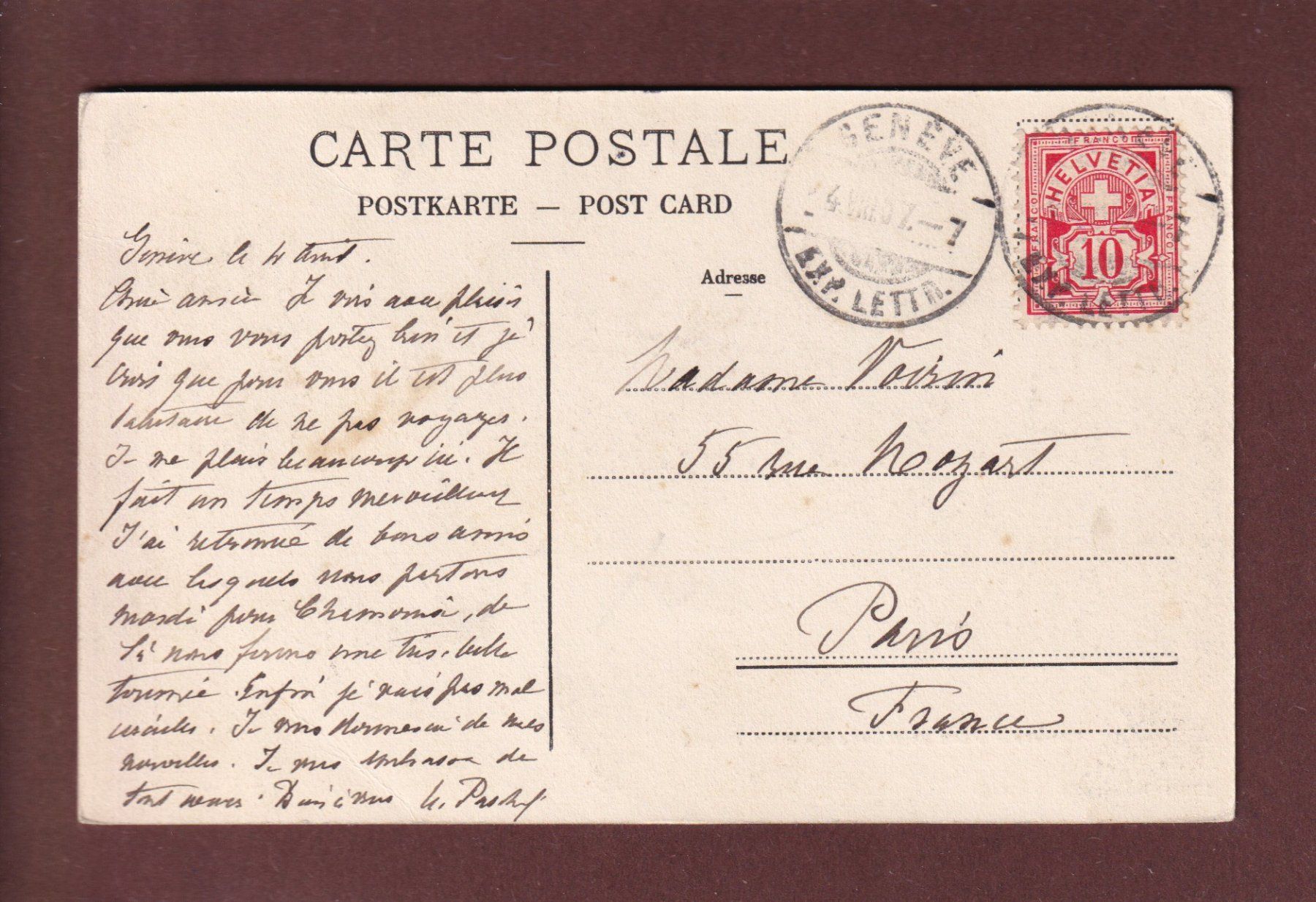 Cartes postales: GENEVE - Parc et Musée Mon Repos - 1907 – D'occasion à Pully par nicecards 1