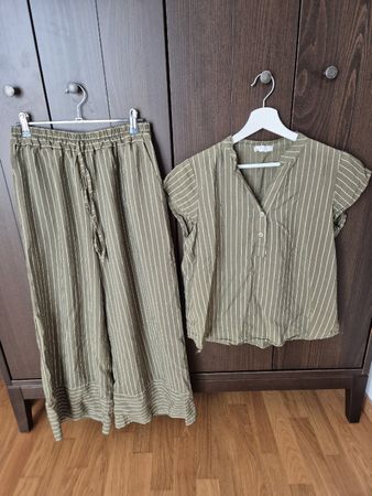 Sommer Zweiteiler Set Khaki/Nadelstreifen – Made in Italy