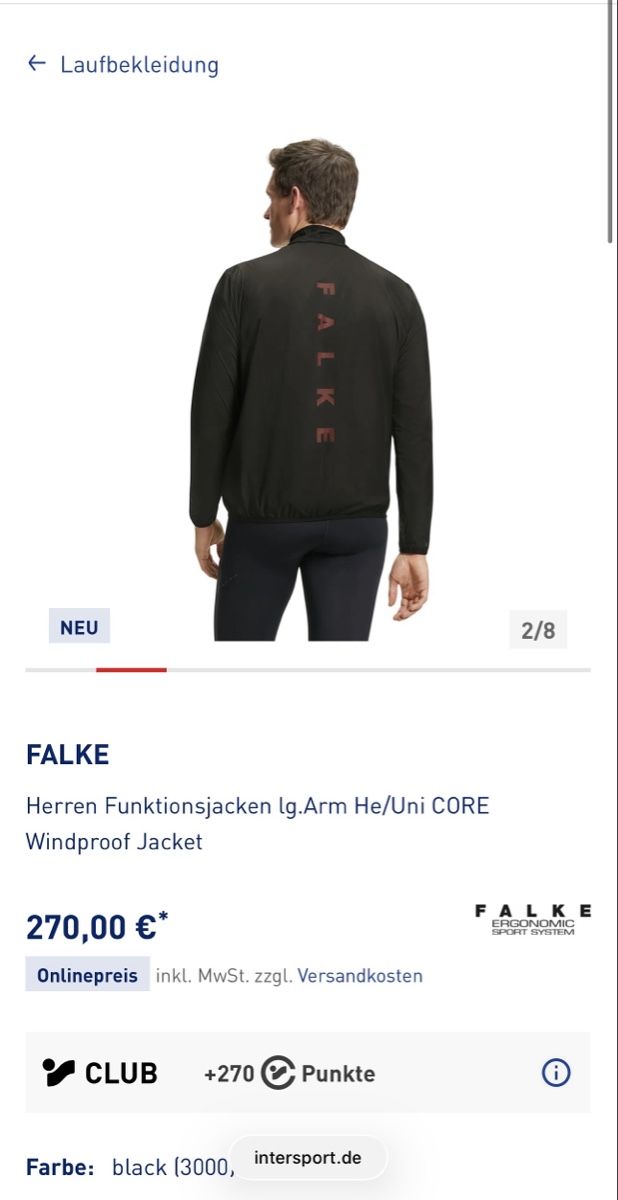 Falke Jacken: FALKE functional core windproof jacket - black, M, MSRP 270! – Neu (gemäss Beschreibung) aus Herrliberg von jba_zcw7 1