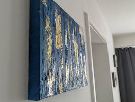 Handgemaltes modernes  Bild in Türkis, Gold & Silber