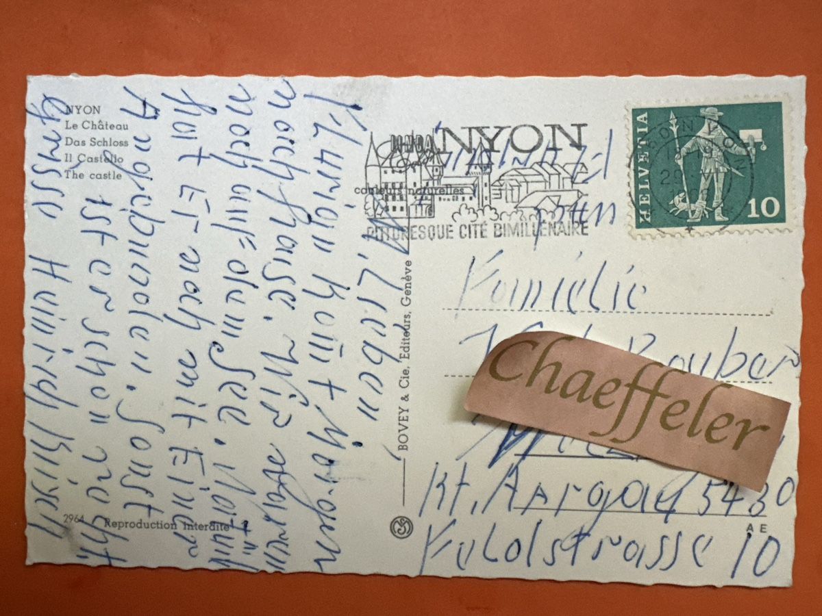 Cartoline postali: 1968 Nyon,  Le Château mit Briefmarke – Usato da Zürich venduto da Chaeffeler 1