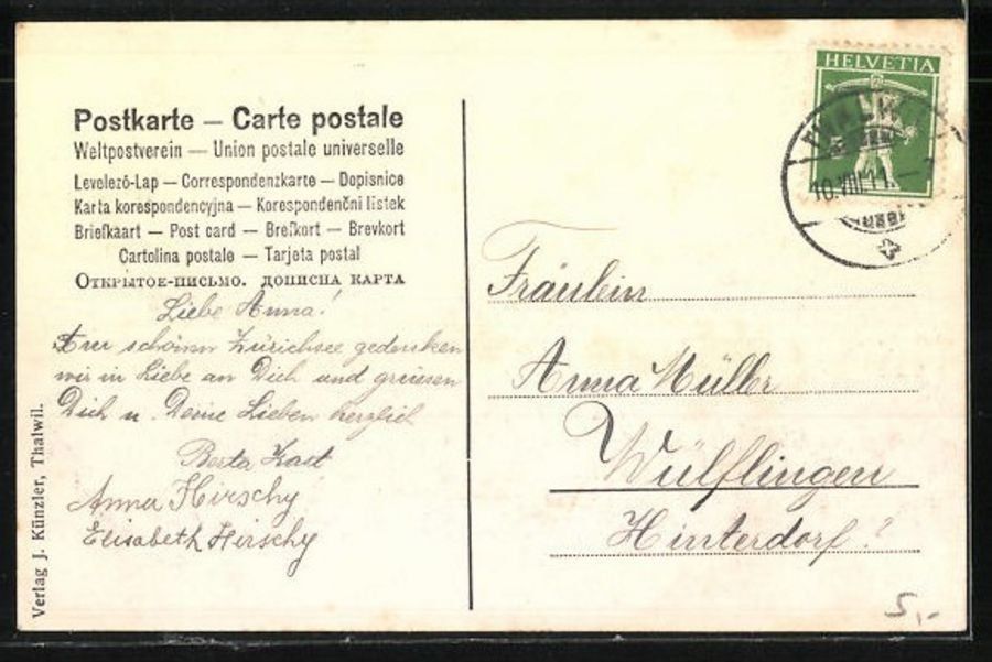 Cartoline postali: Thalwil, gelaufen 1911 – Usato da Frauenfeld venduto da POML 1