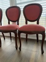 4er Set Stühle, Antik Stil, Holz, rosa Samt, Top Zustand