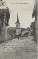 Echichens VD Dorfstrasse belebt 1930 sehr gut erhalten
