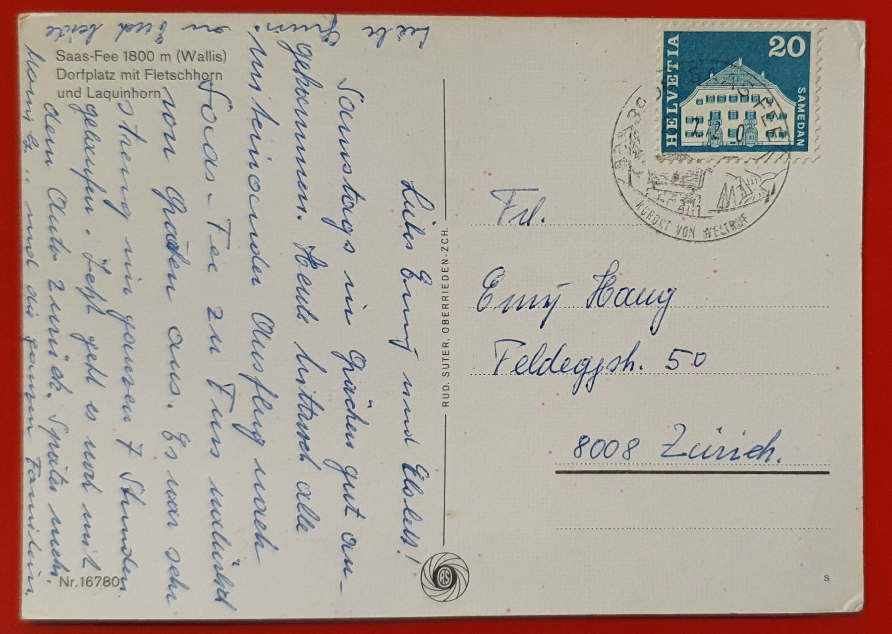 Cartoline postali: Saas-Fee 1972 - Dorfplatz – Usato da Kreuzlingen venduto da Rschweiz1 1