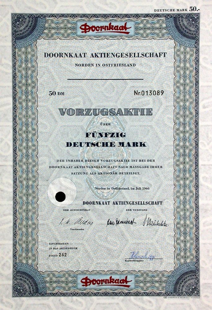 Dokumente: Doornkaat AG, Norden - 1966 – Gebraucht aus Solothurn von Sgasche
