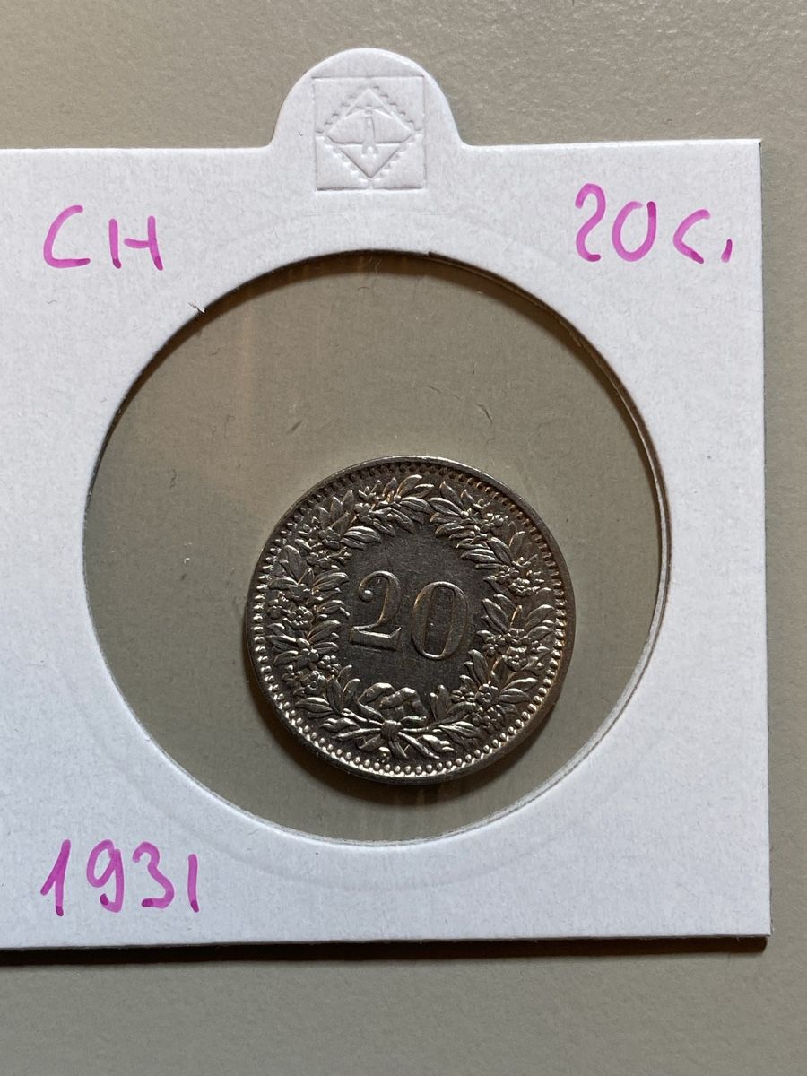 Alle Münzen: Suisse - 20 centimes - 1931 – Gebraucht aus Payerne von Mike1682