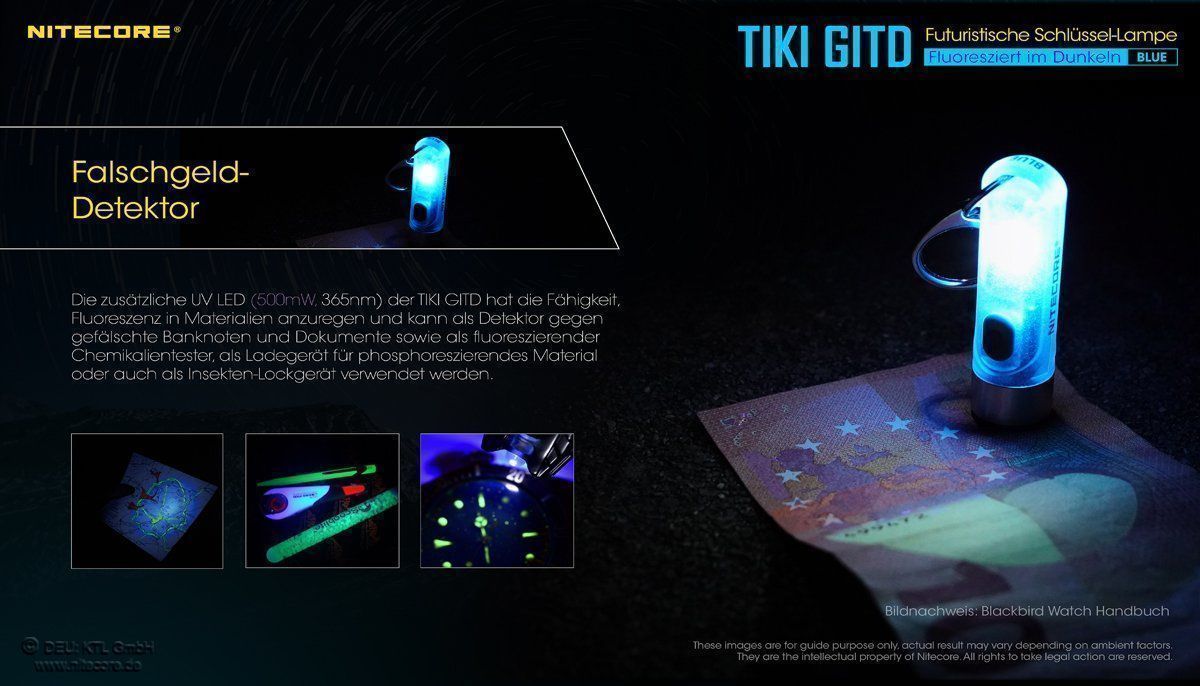 NiteCore Lampen: Nitecore TIKI GITD Blue-Glow in the dark – Neu und originalverpackt aus Grüningen von Prolumin 5