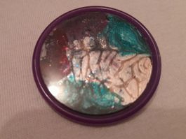 Runde Brosche Handarbeit, 4 cm, violetter Rand