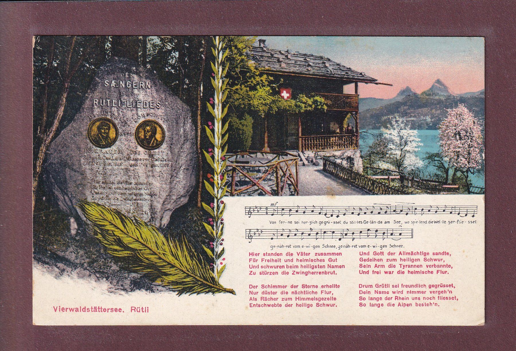 Ansichtskarten: RÜTLI am Vierwaldstättersee - Lied - 1922 – Gebraucht aus Pully von nicecards