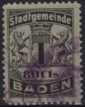 Alle Briefmarken: 80 Cts. Fiskalmarke der Gemeinde BADEN – Gebraucht aus Eglisau von Chperfins