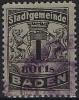 80 Cts. Fiskalmarke der Gemeinde BADEN