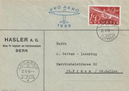 Flugpost Brief-Luzern-Locarno-St.Fiden1946