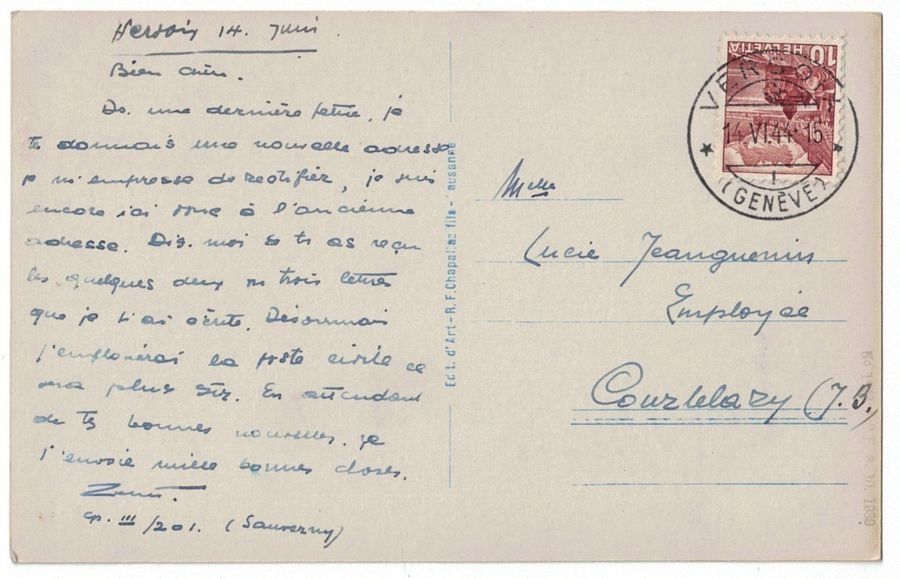 Ansichtskarten: Versoix, Pont Choiseul, circulée 1944 – Gebraucht aus Frauenfeld von POML 1