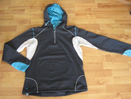 Sport Fleece Pullover mit Kaputze grau-türkis,  Gr. 36/38