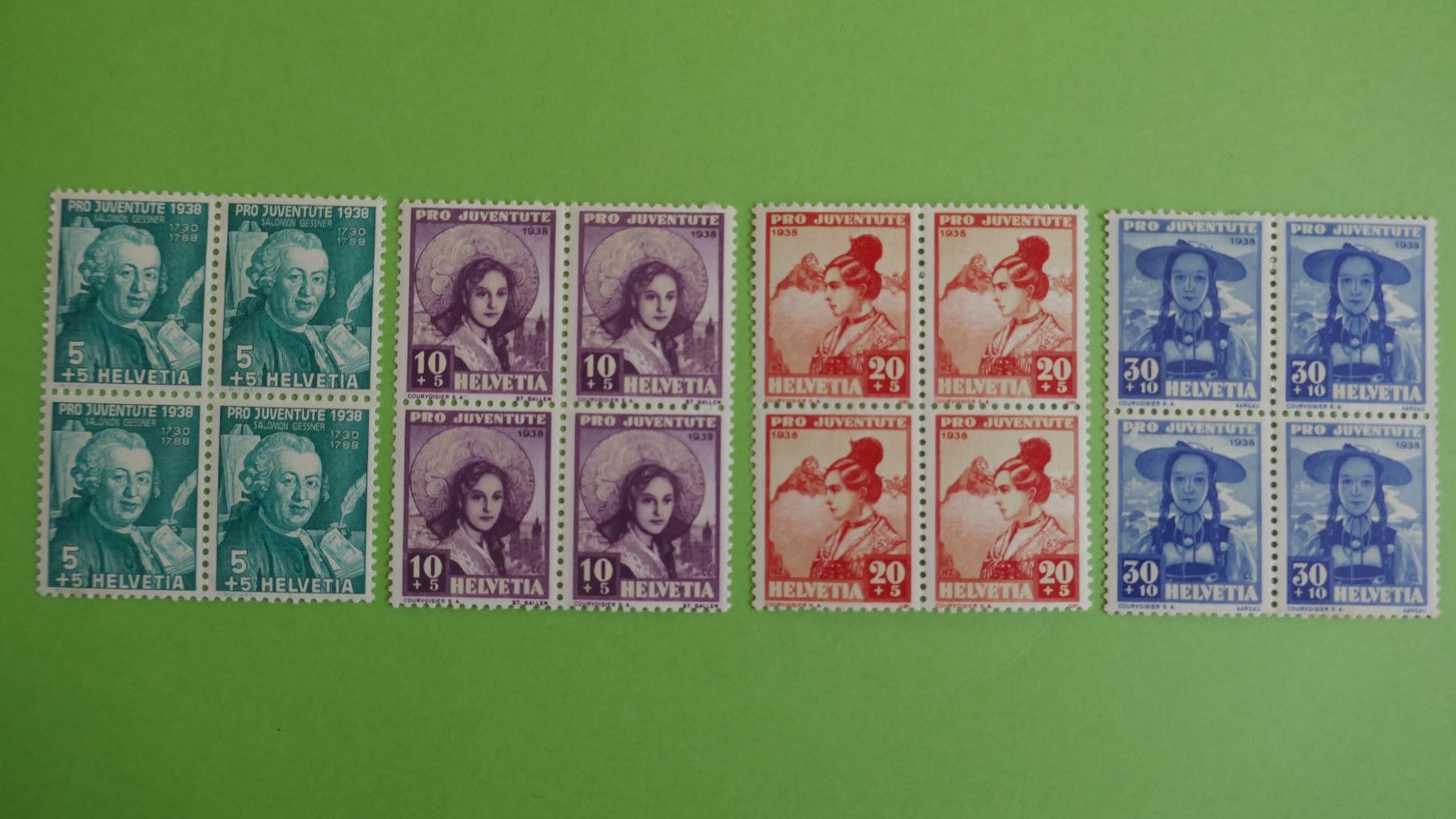 Alle Briefmarken: 4er Block Pro Juventute 1938 Trachtenbilder – Gebraucht aus Oberriet SG von ret_7j2k