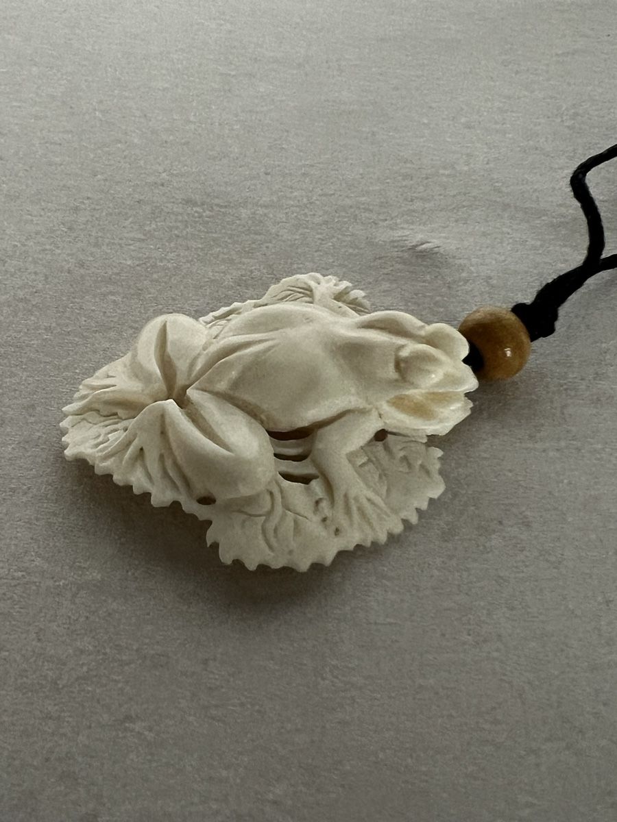 Catenine: Hand-Carved Bone Frog Pendant Necklace Frosch Knochen – Nuovo (secondo la descrizione) da Moehlin venduto da Balirain