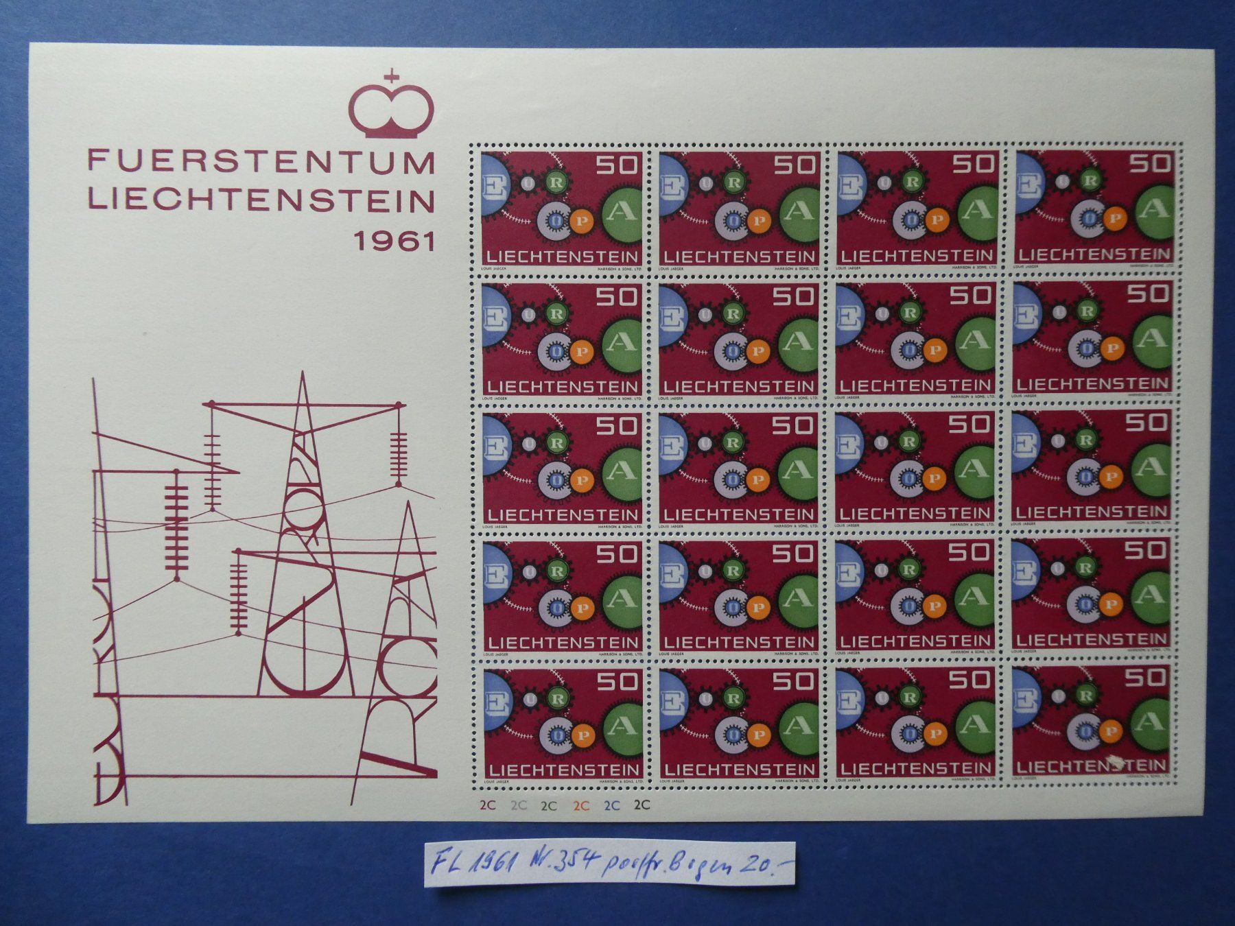 Tutti i francobolli: FL 1961 Nr. 354 postfrischer ** Bogen – Usato da Lausen venduto da Herbamare01