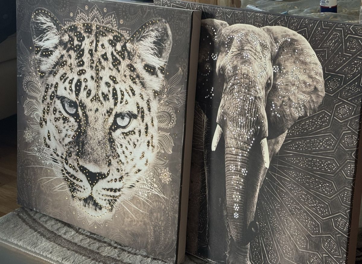 Foto & Immagini: Leinwandbilder Leopard/Elefant mit Glitzersteinchen – Usato da Schwerzenbach venduto da schwerzi70