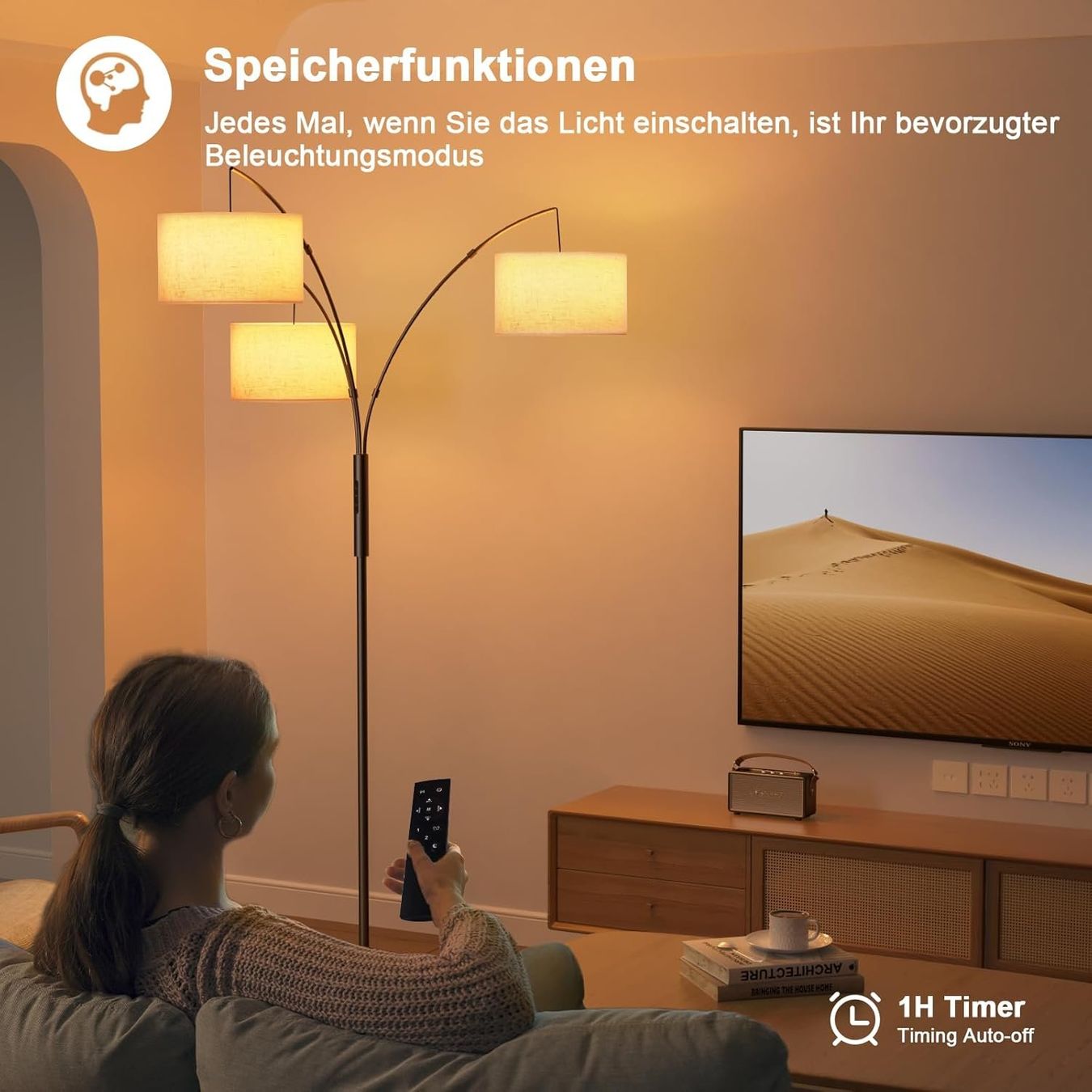 Lampes: Bogenlampe LED dimmbar 36W Fernbedienung Stoffschirm – Neuf avec emballage d'origine à Schaffhausen par tra_6j5m 5