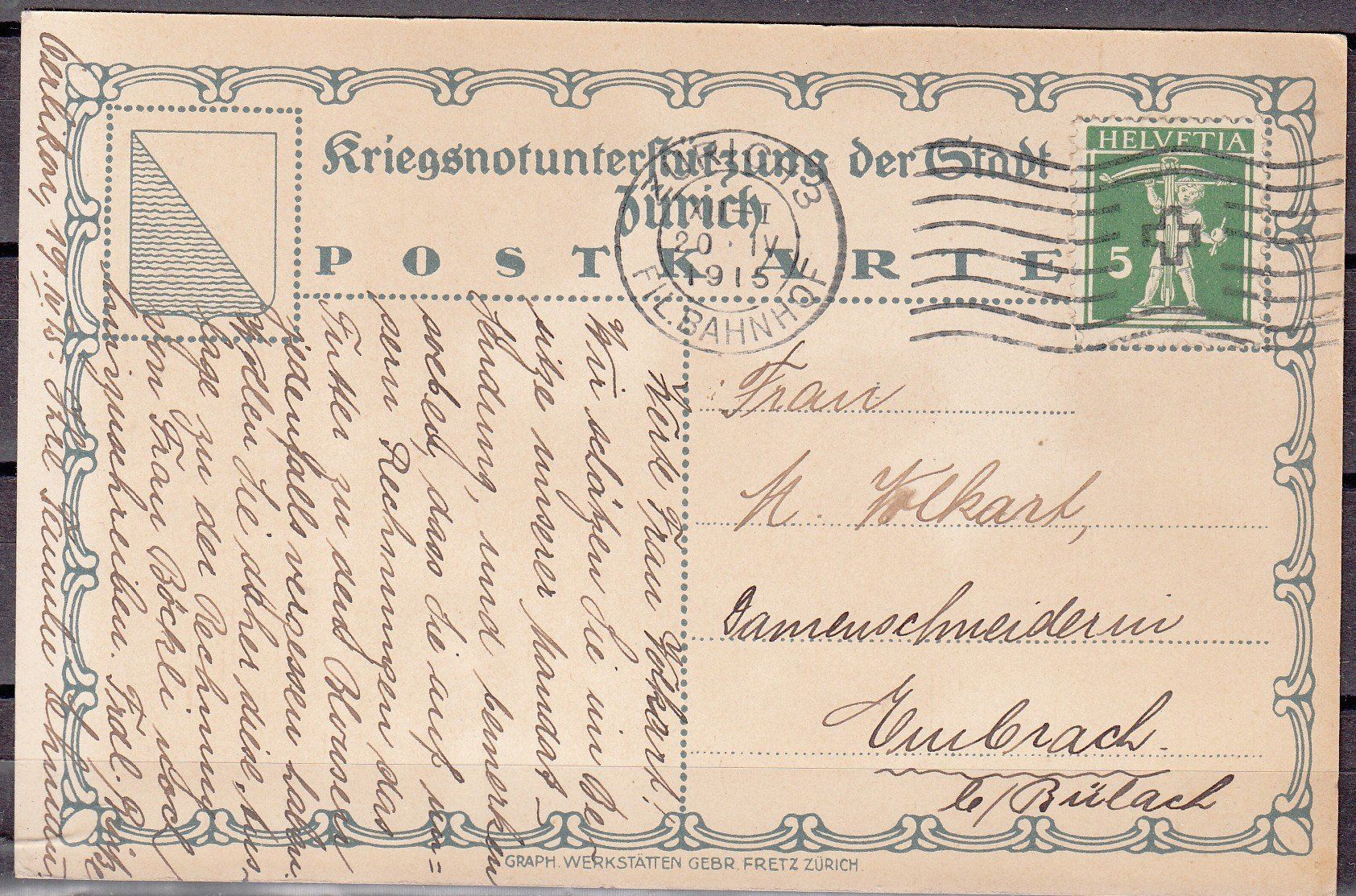Tutti i francobolli: Einheitskarte 1.Wk 1915 – Usato da Herrliberg venduto da Lfrifda 1