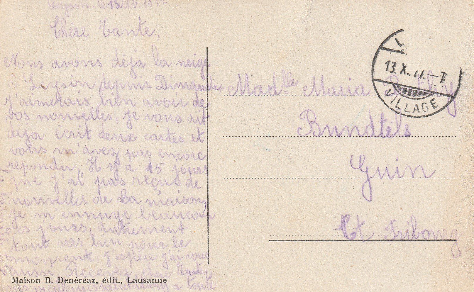 Ansichtskarten: AK Leysin gel. 13.10.1917 – Gebraucht aus Fribourg von schnalla92 1