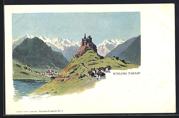 Cartoline postali: Lithographie Tarasp, Schloss Tarasp – Usato da Berlin venduto da bartko-reher