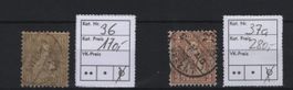 2 Sitzende Helvetia Weissespapier Nr.36 + 37a Kat. 450.-