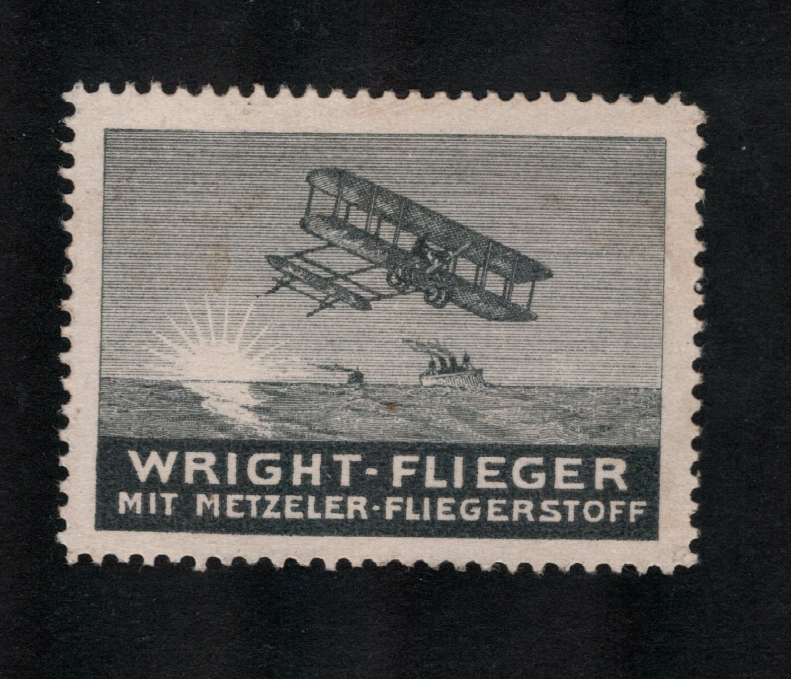 Alle Briefmarken: Metzeler Fliegerstoff  Wright-Flieger in Schwarz. – Gebraucht aus Uesslingen von WHALESTAMPS