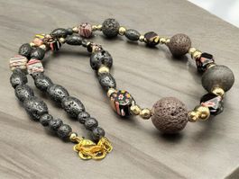 Unikat💎 Kette Millefiori Murano, Lava- und goldenen Hämatit