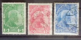LIECHTENSTEIN: Prince Jean II, 5 h 1915, 10 + 25 h 1912, O
