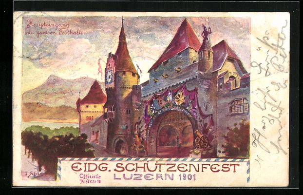 Cartoline postali: Luzern, Eidgenössisches Schützenfest19 – Usato da Berlin venduto da bartko-reher