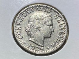 Schweiz 20 Rappen 1925  B in Münzrähmchen ss - vzgl