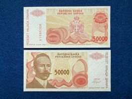 Banja Luka 1993 - Republika Srpska - 2 x 50000 Dinara UNC