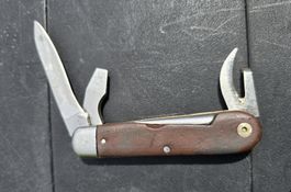 Taschenmesser mit mehreren Werkzeugen, Holzgriff, gebraucht