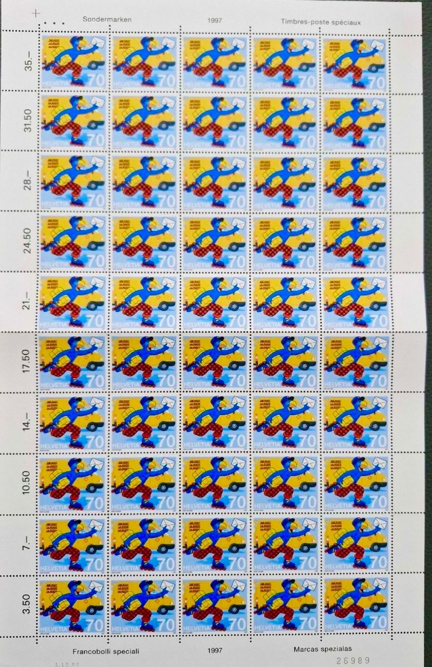 Alle Briefmarken: Globi  Bogen  50 x 0.70 – Neu (gemäss Beschreibung) aus Grafenort von Solar11
