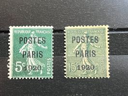 () Préoblitérés Semeuse 1920 5c Vert & 15c Vert-Olive (*)