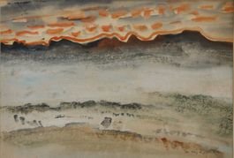 Marei Wetzel-Schubert, Morgenröte über Genfersee, Aquarell