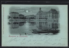 AK Neuchâtel, Uferpartie mit Booten