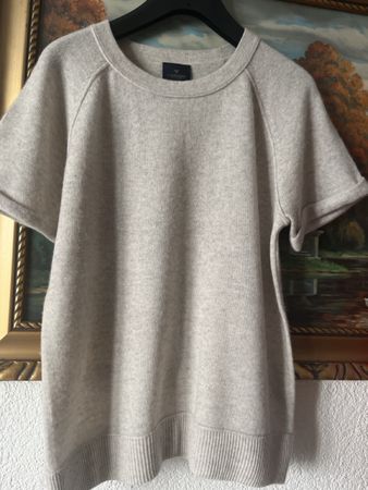 Cashmeir Merino-Kurzarm Puli Gereinigt Top Graubeige GrS(K5