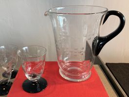 Wasserkrug und 6 Gläser, Schwarz/Transparent