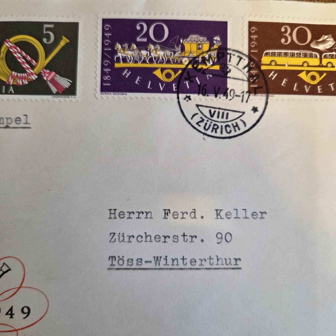 Tutti i francobolli: Schweizer Briefmarken- Ersttagsbrief 1949 TOP.. – Usato da Stans venduto da Ducati16 5