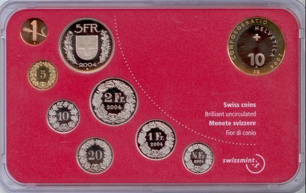Tutti le monete: Schweizer Münzsatz 2004 stgl – Usato da Eggersriet venduto da stamp303 2