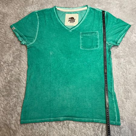 Puma Vintage Y2K V-Neck T-Shirt Used Look Gr. L Green