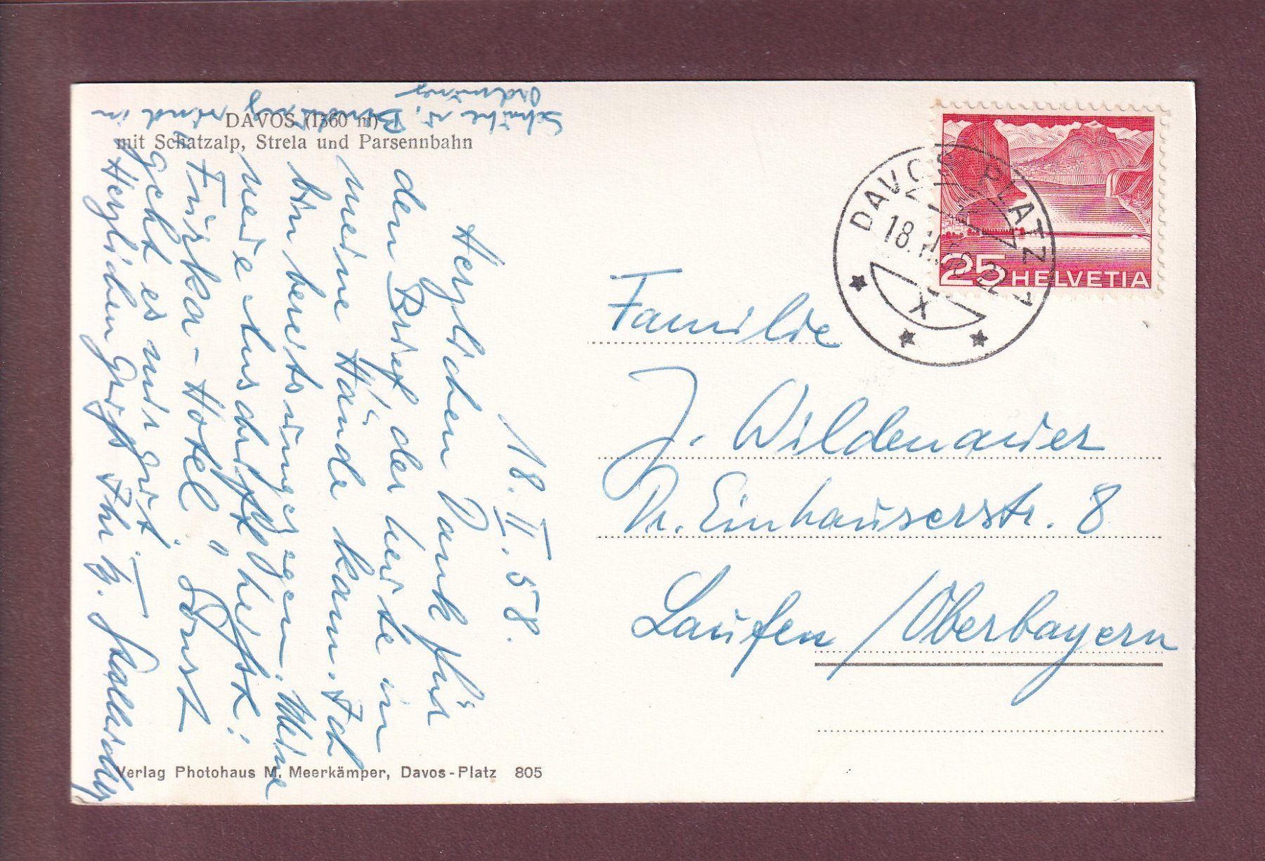 Ansichtskarten: DAVOS - Schatzalp - 1958 – Gebraucht aus Pully von nicecards 1